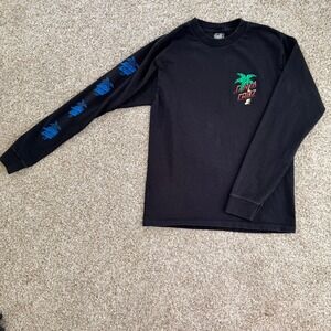 Santa Cruz Mens Size S Palm Tree Long Sleeve Cotton T Shirt Black Skater Surf